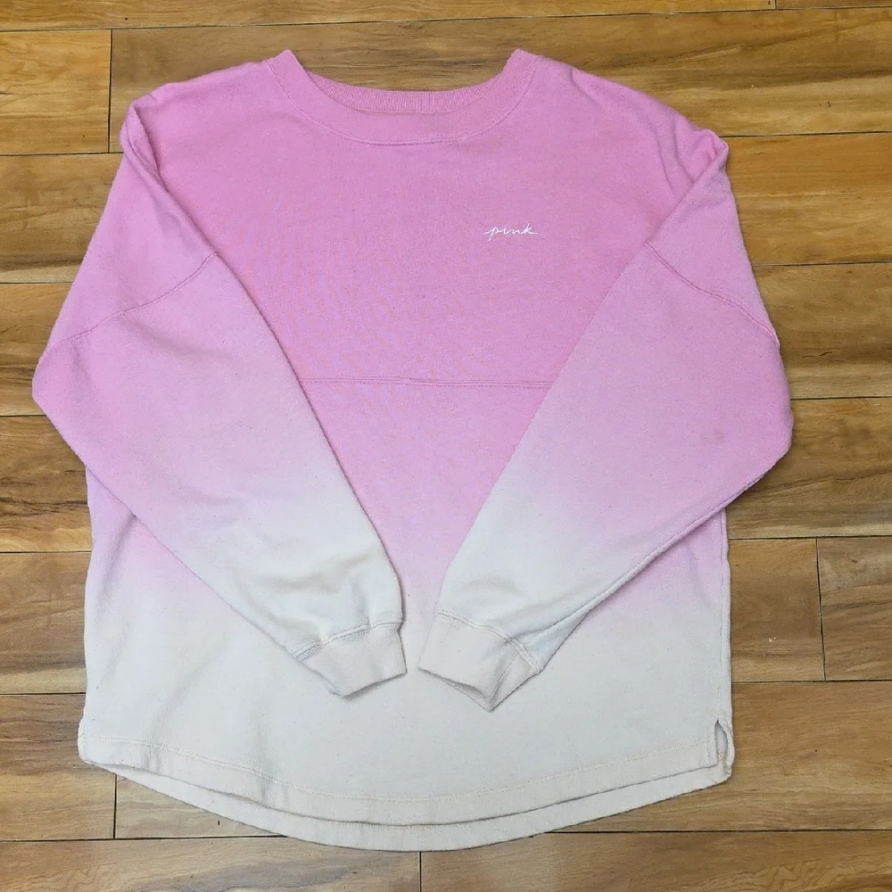 Victoria's Secret Pink Ombre Dip Dye Varsity Pullover Fleece Bubblegum Peach M